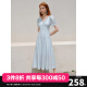 太平鸟夏季新款设计感白色连衣裙法式优雅天丝重工长裙女 蓝色 S