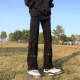迪伽达美式高街潮流黑色排扣牛仔裤子男夏季潮牌宽松直筒微喇休闲长裤男 XZWP-B691黑色 XL