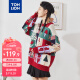 唐狮（TonLion）2022毛衣女复古设计感印花针织衫可爱宽松上衣 瑰丽红 M 