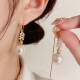 KASIYU2024新款电镀仿锆石叶子仿珍珠流苏耳环小众轻奢气质耳钩耳线气质 耳钩