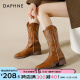 达芙妮（DAPHNE）官方西部棕色牛仔靴女2023秋季新款长筒骑士靴子复古民族风马丁靴 棕色 37