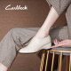 Carl Beck品牌坡跟深口单鞋女圆头2023年秋季新款休闲小皮鞋女软皮大码女鞋 米白色 34