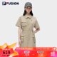 FILA FUSION斐乐潮牌女子梭织连衣裙2024夏季时尚宽松衬衫裙