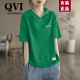 QVI高端品牌 纯棉短袖T恤女2024夏季新款宽松减龄显瘦凉感连帽上衣 翠绿色 XL【120-135斤】