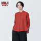 无印良品（MUJI）女式 麻 水洗 立领 七分袖罩衫女士汉麻衬衫衬衣夏季款 BC2JJA4S 红色条纹 L （165/88A）