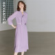 颜域V领系带连衣裙女秋装2023年新款优雅气质简约中长款女士裙子 紫色 XL/42