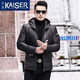 凯撒（KAISER）真皮羽绒服男连帽皮衣男士商务小牛皮带帽加厚厅局风公务装爸爸装 黑色 XL (175) 适合体重130-145斤