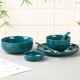 万享 釉下碗餐具碗碟套装家用仪式感碗筷盘子北欧风墨绿一人食6件套