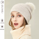 玖慕（JIUMU）纯羊毛帽子女秋冬季保暖毛线帽女士针织帽冬天护耳防寒帽 M9316 米卡其