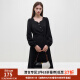 范思蓝恩23FS14556法式文艺不规则设计连衣裙冬新款V领裙子 黑色 M