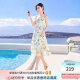 香影（xiangying）薄荷曼波绿色吊带连衣裙女2024夏季新款v领海边度假沙滩裙子 果绿 S