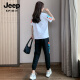 吉普（JEEP）运动服套装女夏季薄款宽松休闲时尚洋气时髦学生小个子两件棉潮套 长裤套装【白色】 XL(110-125斤)
