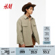 H&M新款男装宽松版型夹棉衬衫式外套1184690YS 卡其绿 180/116