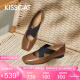 KISSCAT[明星同款]接吻猫女鞋如意芭蕾鞋2024新款玛丽珍鞋时尚通勤单鞋女 土棕驼色/黑色 36