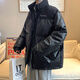 佘曼莱棉服男秋冬季2023新款加厚pu皮立领晋江棉衣男装棉袄外套男潮牌 黑色 XL
