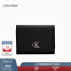 Calvin Klein女包时尚简约金属ck字母牛皮革证件零钱掀扣三折卡包钱包DP1660 001-太空黑 OS