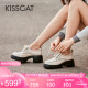 KISSCAT接吻猫厚底乐福鞋2024春新款舒适单鞋学院风系带小皮鞋KA54126-52 米白色 38