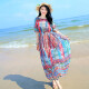 海滩裙 三亚旅游必备沙滩裙巴厘岛波西米亚中袖印花连衣裙女中长款沙滩海边度假 图片色 XL