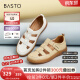 百思图（BASTO）2024夏商场新款休闲复古镂空猪笼鞋平跟女罗马凉鞋VWH15BK4 米白 36