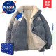NASA LEAP官方男装羊羔绒棉衣男士外套灯芯绒冬季双面穿棉服加绒加厚棉袄男 NA11雾霾蓝 XL