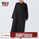 无印良品 MUJI 女式 高密度平织盘扣连衣裙 长袖裙子新中式衬衫裙纯棉全棉 黑色 S (155/80A)