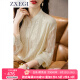 ZXEGI高档设计感真丝衬衫女长袖蕾丝法式100%桑蚕丝气质通勤风上衣 米色 XXL