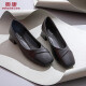 奥康（Aokang）女鞋 方头简约软底中跟浅口舒适粗跟单鞋职业OL皮鞋114111046黑37码