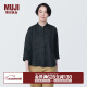 无印良品（MUJI）女式 麻 水洗 立领 七分袖罩衫女士汉麻衬衫衬衣夏季款 BC2JJA4S 黑色 L （165/88A）