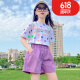 甜晓晓女童夏季短袖套装2023新款儿童衣服洋气中大童学生夏装短裤两件套 紫色 140cm