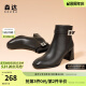 森达（SENDA）气质时装靴女冬季新款时尚皮带扣粗跟短靴ZT730DD3 黑色单里 38