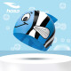 浩沙hosa儿童泳帽可爱卡通印花防水护耳硅胶游泳帽男女童宝宝舒适不勒头泳帽 蓝色