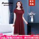 Aosijie高端品牌 连衣裙女2024夏季新款减龄显瘦中年妈妈阔太太雪纺裙子 酒红色 XL 建议110-120斤