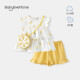 babylove女宝宝衣服短袖套装连衣裙子婴幼儿童女童纯棉夏季薄款外出服三件 柠檬黄（三件套） 80cm