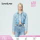 bebe春夏系列女时尚短款撞色拼接牛仔夹克外套140316 浅蓝 M