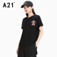 A21女装针织宽松圆领蝙蝠短袖创意趣味T恤衫显瘦时髦短袖上衣 黑色 L