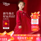 迪士尼（Disney）童装艾莎公主过年连衣裙女童针织连衣裙儿童拼接毛线裙子公主纱裙 大红（加绒） 100cm