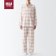 无印良品（MUJI）女式 无侧缝法兰绒 睡衣 家居服套装  粉红色格纹3A XL 