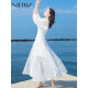 VITIV 白色蕾丝长袖雪纺连衣裙 气质波西米亚长裙子高腰显瘦度假沙滩裙 白色 XL