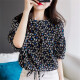 HKBQ 雪纺衫女中袖夏季女装新款韩版印花小衫宽松蝙蝠袖遮肚子上衣 图片色 3XL