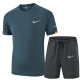 LHKN运动套装男士夏季短袖T恤短裤速干T大码跑步健身服套装 699兰灰色两件套 2XL