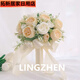 手捧花新娘韩式婚礼结婚领证仿真花束森系婚纱摄影拍照道具手捧花 三生三世香槟+白
