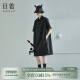 日着（rizhuo）原创设计感女装2024夏季新款中长款裙小个子短袖多巴胺连衣裙 不听黑 S