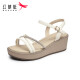 红蜻蜓妈妈凉鞋女2024夏季时尚软底舒适坡跟凉鞋 WFK24144米白色37