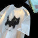 ABXA短袖t恤男士夏季新款纯棉美式上衣服五分宽松情侣半袖休闲体恤衫 小猫白色 XL（建议120-140斤优先发货）