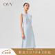 【重磅真丝】OVV2022春夏新款女装23MM重绉蕾丝复古无袖连衣裙 浅蓝09 M