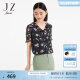 玖姿（JUZUI）商场同款印花雪纺衫女装夏季新款女人味小衫JWCX80362 花黑 3XL