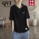 QVI高端品牌 纯棉短袖T恤女2024夏季新款宽松减龄显瘦凉感连帽上衣 黑色 2XL【135-150斤】