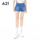 A21新款女装直筒休闲显瘦热裤小个子高腰牛仔短裤随意简约宽松裤子 浅中蓝 25