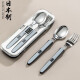 家の物语（KATEI STORY）日本进口筷子勺子套装便携餐具收纳盒不锈钢外带上班学生儿童筷勺 叉勺组合黑色