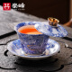 豪峰青花瓷三才盖碗可悬停茶杯家用大号防烫功夫茶具单个陶瓷泡茶碗 悬停-蓝龙盖碗